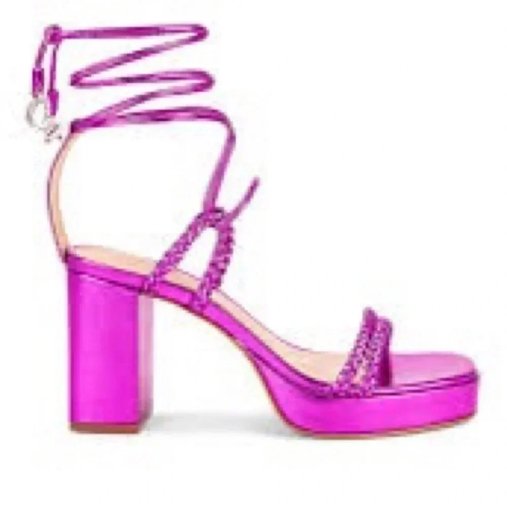 Schutz Pink Metallic Platform Block Heel Sandals